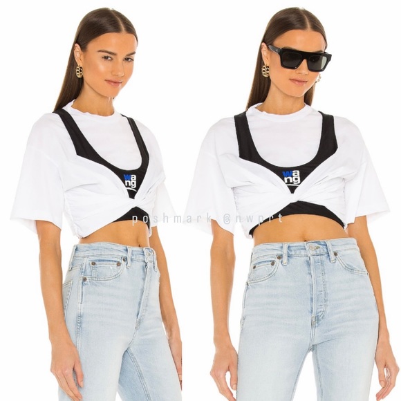 Alexander Wang Tops - ALEXANDER WANG Hybrid Sport Race Crop Top T-Shirt Tee White Black XS 0